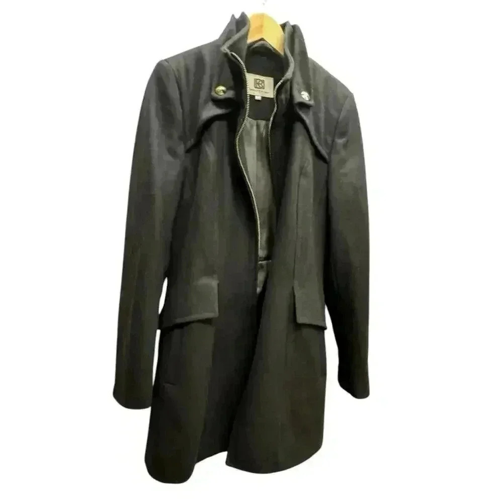 Laundry By Design Wool Front Zip Fit-and-Flare Black Peacoat Gold Hardware Sz S - Picture 7 of 14